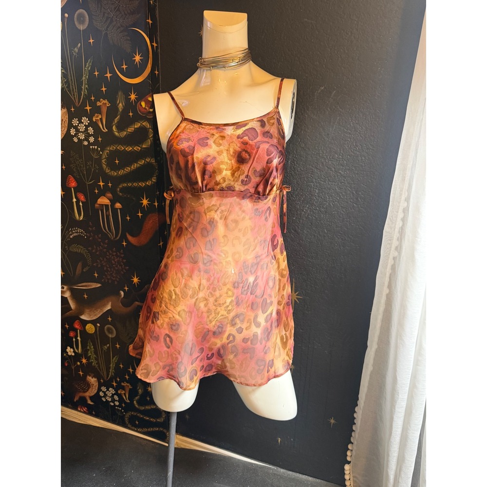 Gilligan & O'Malley Pink Leopard Sheer Babydoll Chemise Side Tie Small